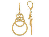 14K Yellow Gold Textured Circle Dangle Leverback Earrings